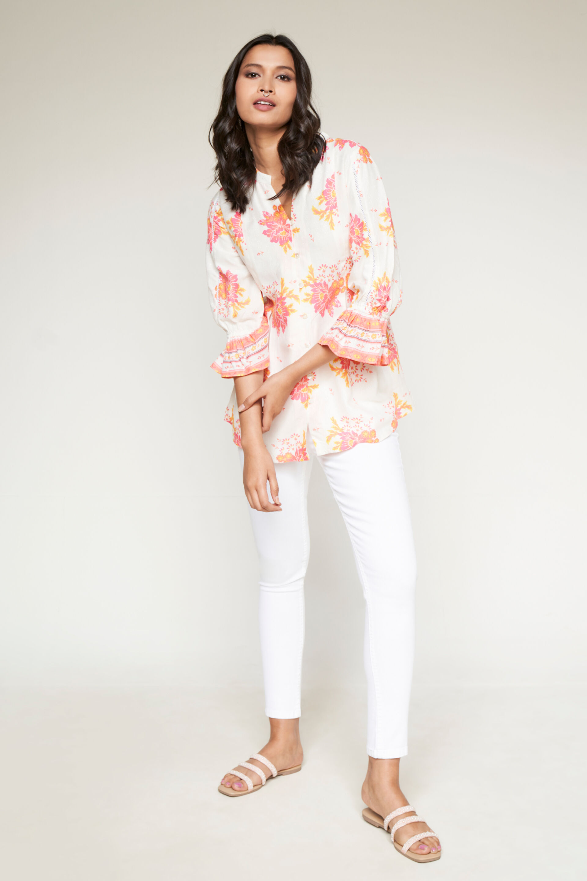 Pink Floral Shirt Style Top, Pink, image 2